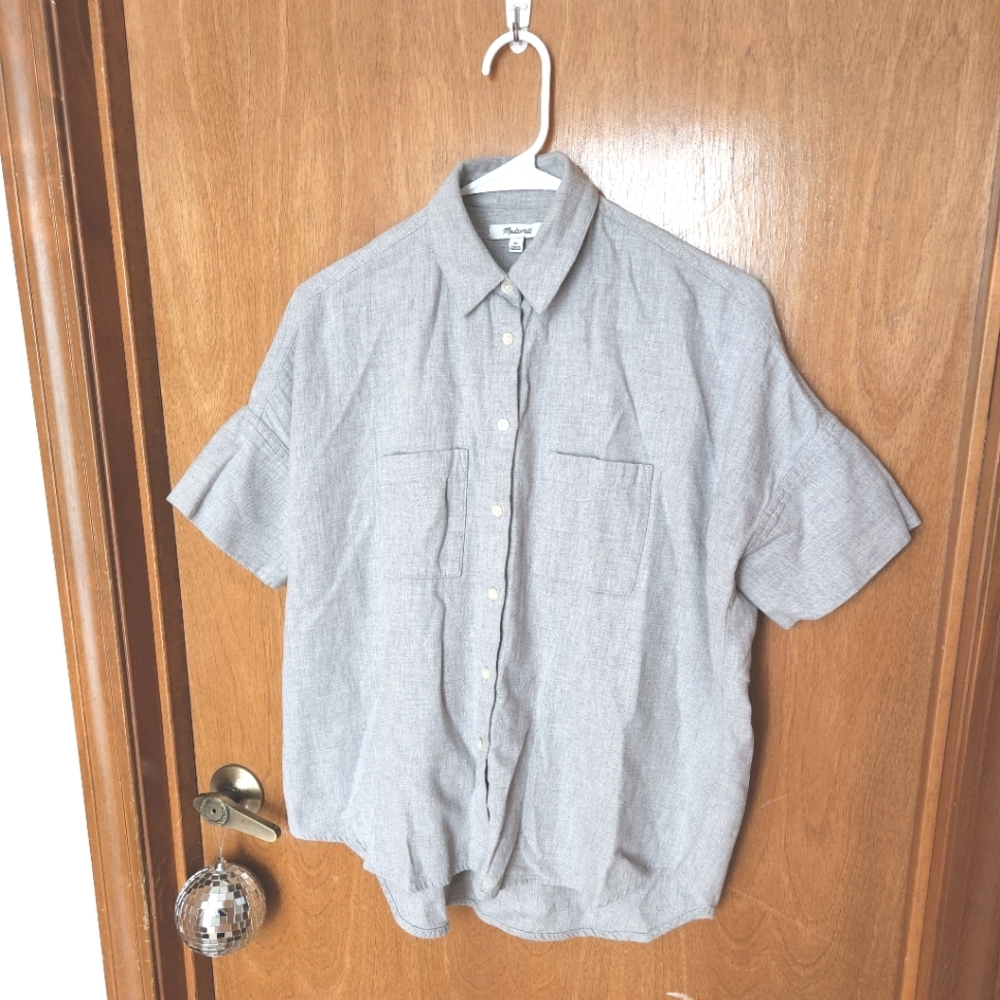 Madewell Light Gray Short Sleeve Button Up Shirt Top Oversize Cotton Minimalist